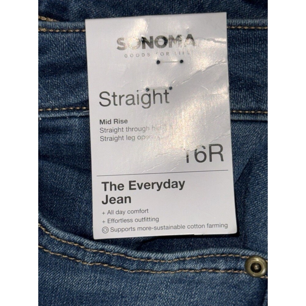 NWT Sonoma Womens 16R The Everyday Jean Striaght Mid Rise Blue Denim Jeans - Picture 2 of 3